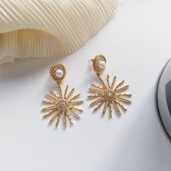 LAST ONE 💖Sun Boho Firework Faux Pearl Earrings - Picture 3 of 9